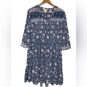H&M Boho Floral Tiered Midi Dress Tassle Tie V Neck Women’s Size 4